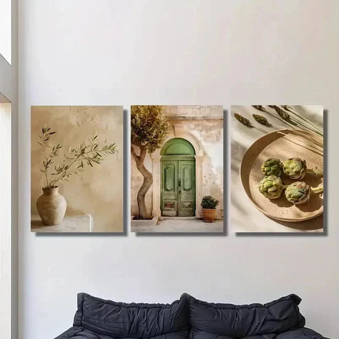 3pcs Italian Vintage Olive Tree & Vase Wall Art Set Canvas Unframed - High Quality Print 100% Australian Made Wall Canvas