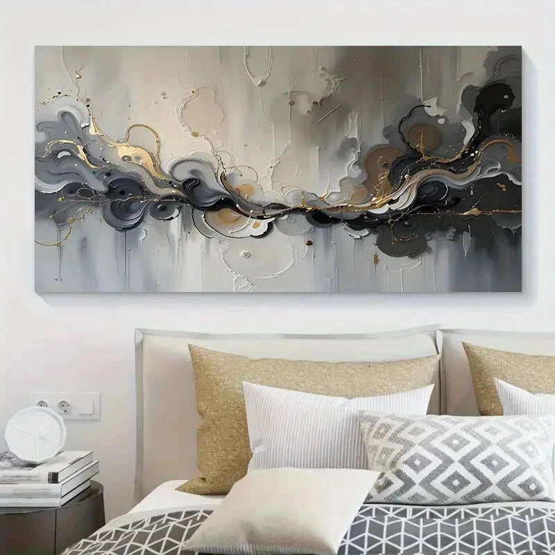 Modern Black White Gray Golden Wall Art Canvas Office Home Room Framed 120x60cm