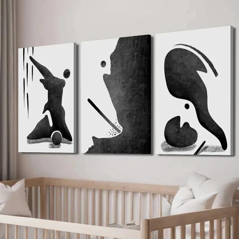 3pcs Black Abstract Human Shape Décor Perfect Wall Art Set Canvas Framed 60x90cm - High Quality Print 100% Australian Made Wall Canvas Ready to Hang - Bella Home Decor