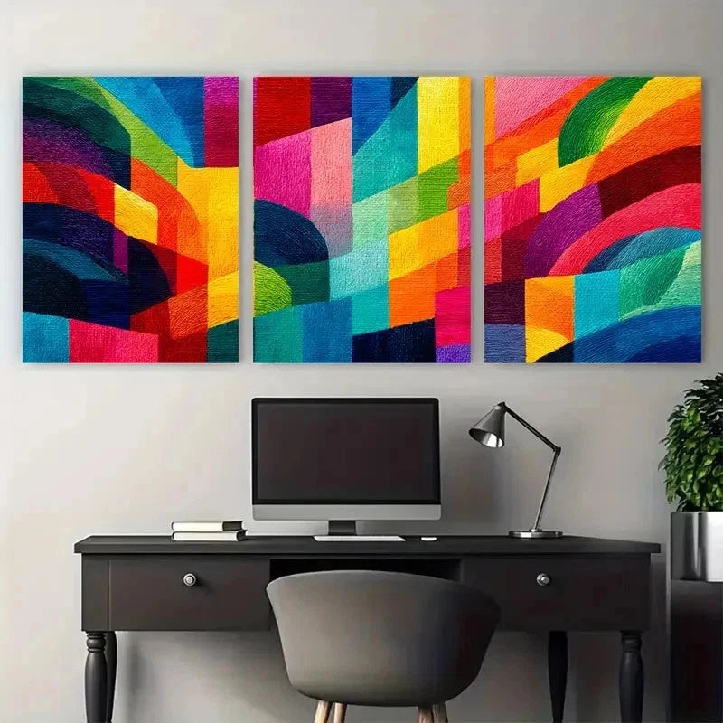 3pcs Vibrant Abstract Geometric Decor Perfect Wall Art Set Canvas Framed 50x70cm - High Quality Print 100% Australian Made Wall Canvas Ready to Hang