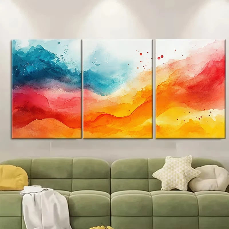 3pcs Vibrant Abstract Watercolor Metal Print Ready to Hang Art