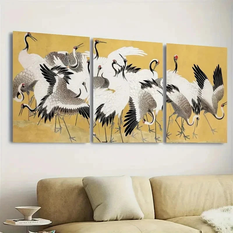 3pcs Japanese flock of cranes Wall Art Set Canvas Framed 50x70cm - High Quality Print 100% Australian Made Wall Canvas Ready to Hang