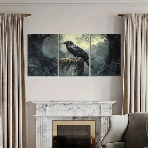 3pcs Mysterious Crow Gothic Raven Forest Wall Art Canvas Unframed - High Quality Print 100% Australian Made Wall Canvas