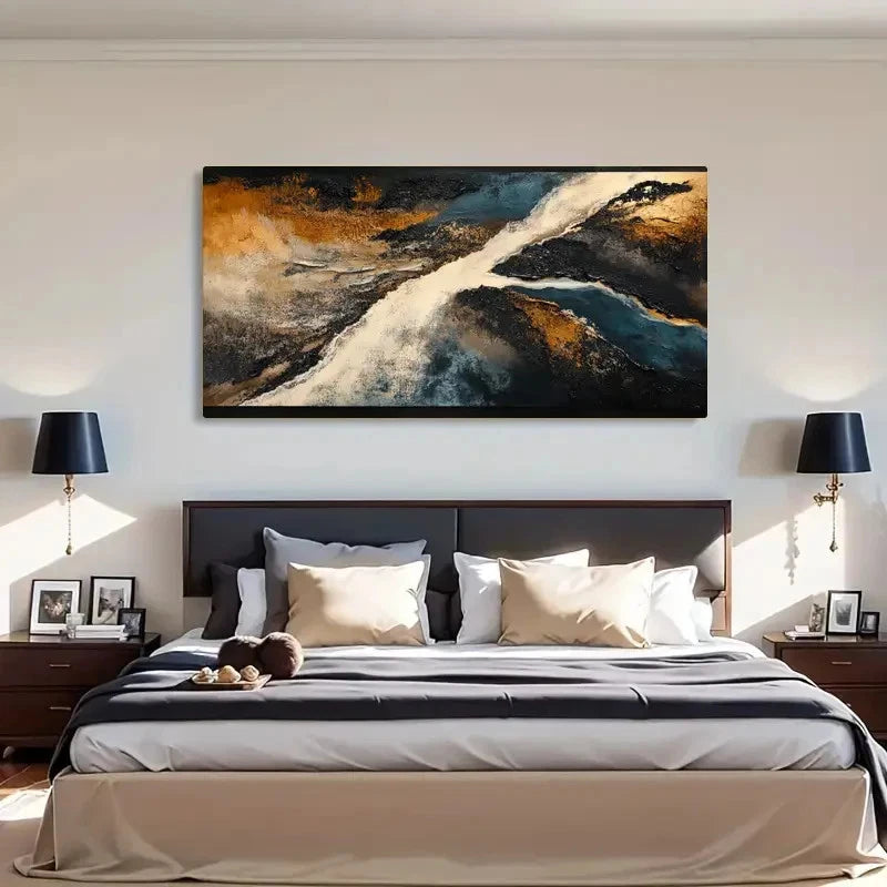 Modern Blue And Golden Spring Wall Art Canvas Office Home Room Framed 120x60cm