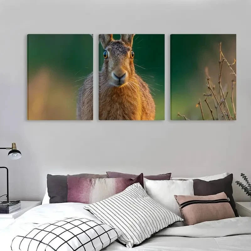 3pcs A Brown Hare In The Forest Wall Art Set Canvas Framed 40x60cm - High Quality Print 100% Australian Made Wall Canvas Ready to Hang - Bella Home Decor
