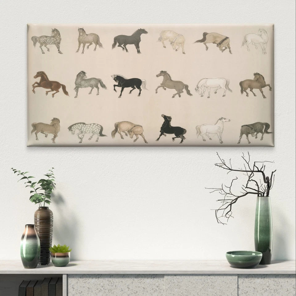 Vintage Horse Illustration Art Wall Art Canvas Office Home Framed 120x60cm