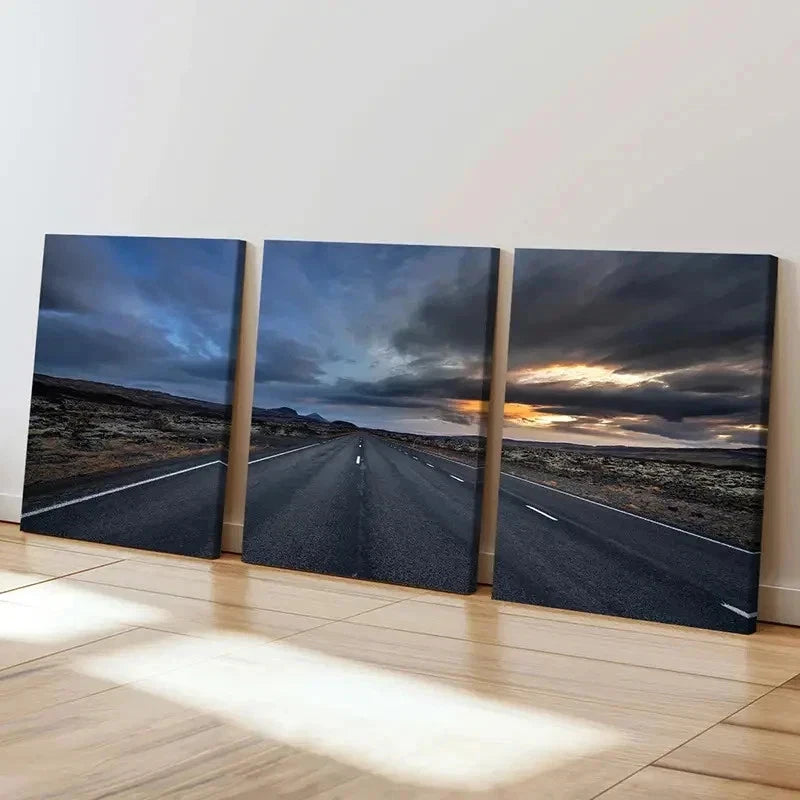 3pcs Road at Dusk & Sunset Landscape Wall Art Set Canvas Framed 60x90cm - High Quality Print 100% Australian Made Wall Canvas Ready to Hang