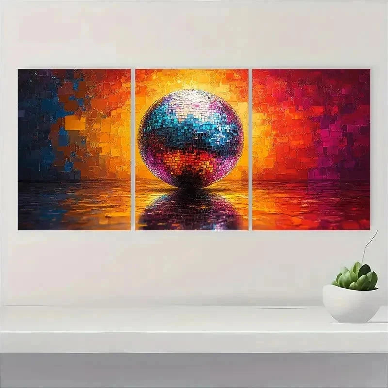 3pcs Graffiti Abstract Disco Ball ART h Wall Art Set Canvas Framed 60x90cm - High Quality Print 100% Australian Made Wall Canvas Ready to Hang