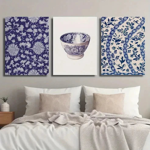 3pcs Nouveau Botanical and Ceramic Design Wall Art Set Canvas Unframed - High Quality Print 100% Australian Made Wall Canvas