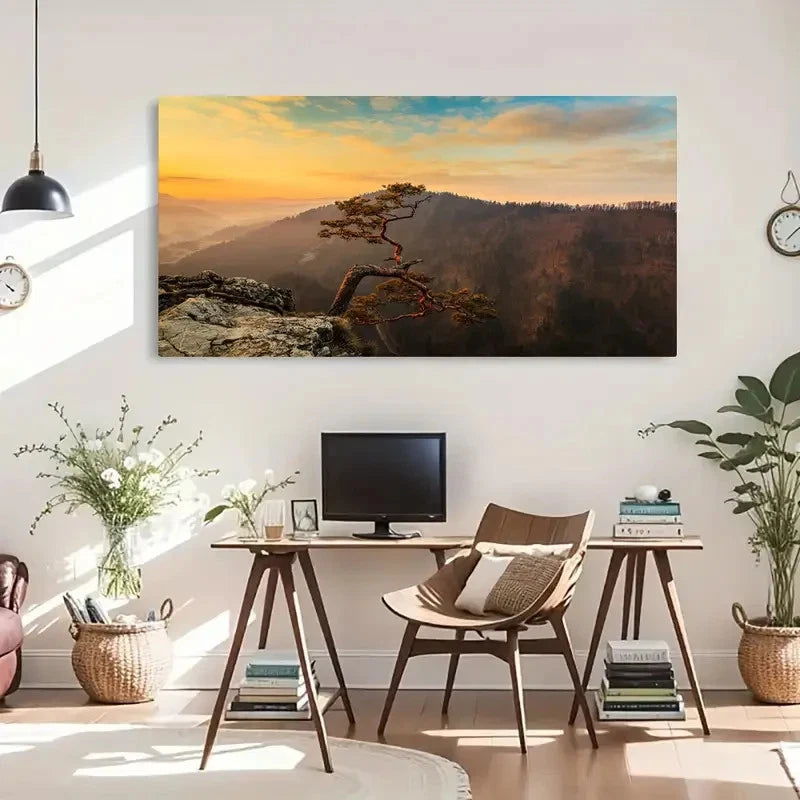 Lone Tree Mountain Landscape Wall Art Canvas Office Home Room Framed 120x60cm - Bella Home Decor
