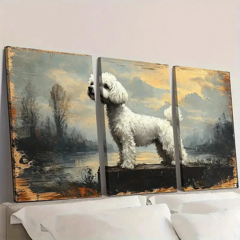 3pcs Vintage Dog Rustic Antique Animal Wall Art Set Canvas Framed 60x90cm - High Quality Print 100% Australian Made Wall Canvas Ready to Hang