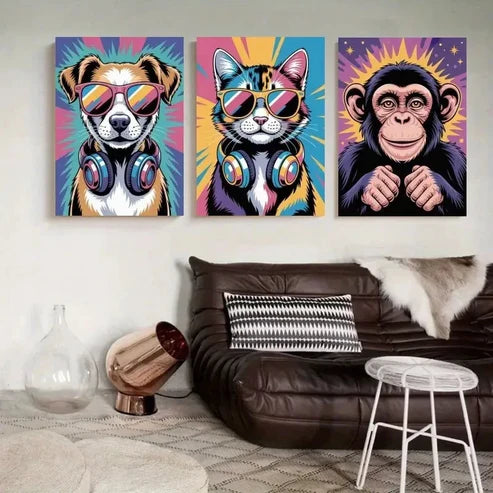 3pcs Vibrant Pop Animals Art Wall Art Canvas Unframed - High Quality Print 100% Australian Made Wall Canvas