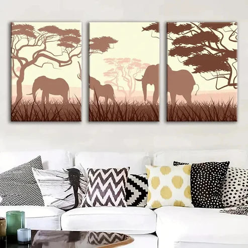 3pcs Elegant Elephant Migration Decoration Wall Art Canvas Unframed - High Quality Print 100% Australian Made Wall Canvas