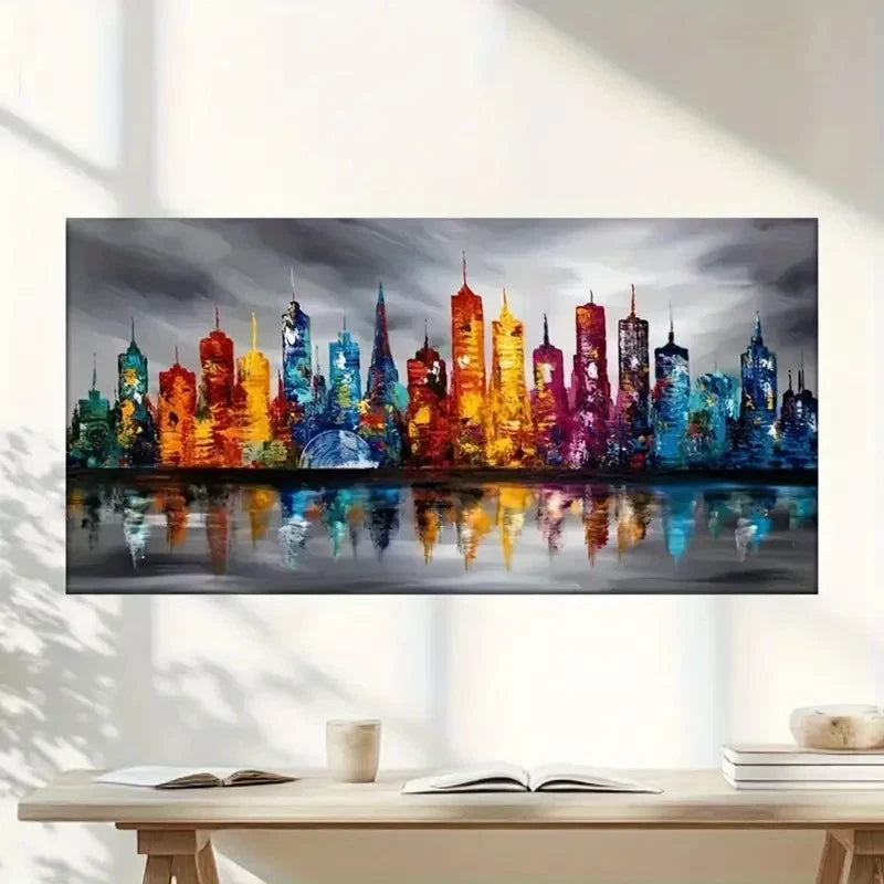 A City Of Reflection Abstract Wall Art Canvas Office Home Room Framed 120x60cm