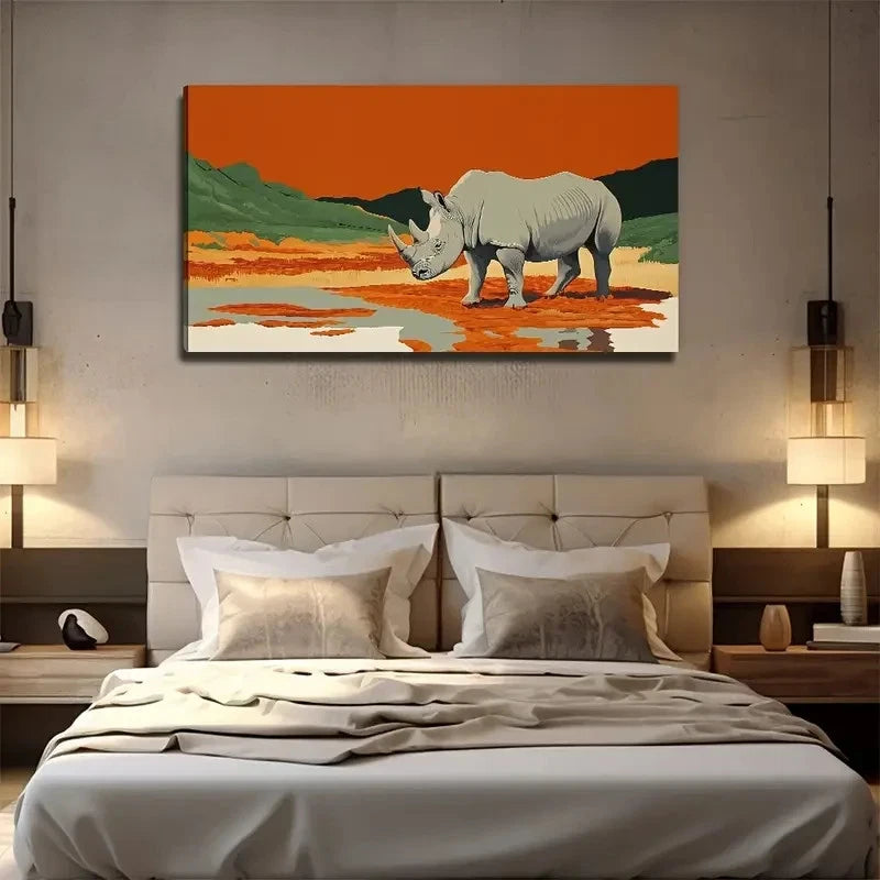 Orange & Green Savannah Decor Wall Art Canvas Office Home Room Framed 120x60cm