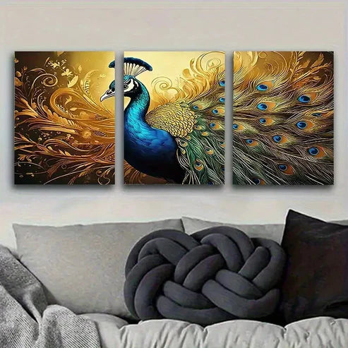 3pcs PeaRooster Feather Wall Art Canvas Unframed - High Quality Print 100% Australian Made Wall Canvas - Bella Home Decor