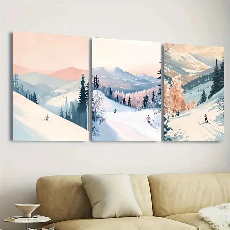 3pcs Winter sports skiing in alpine mountain Wall Art Set Canvas Framed 50x70cm - High Quality Print 100% Australian Made Wall Canvas Ready to Hang - Bella Home Decor