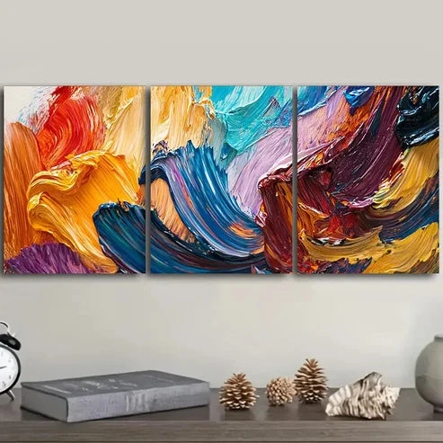 3pcs Vibrant Abstract Colorful Cool Perfect Wall Art Set Canvas Unframed - High Quality Print 100% Australian Made Wall Canvas