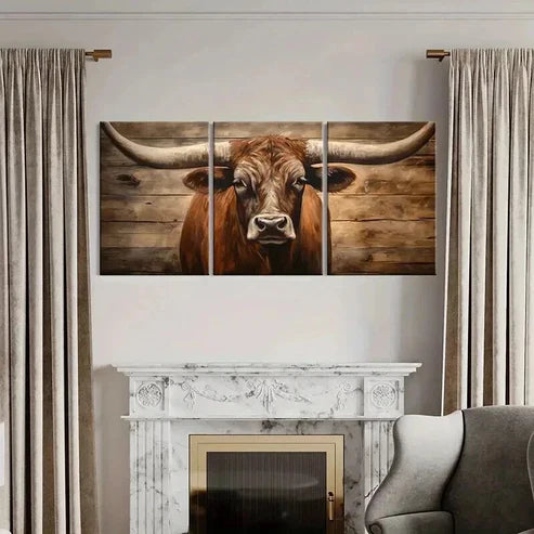 3pcs Vintage Rustic Texas Longhorn Cow Wall Art Canvas Unframed - High Quality Print 100% Australian Made Wall Canvas