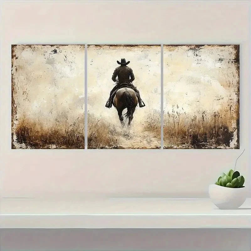 3pcs Vintage Equestrian Horse and Rider bn Wall Art Set Canvas Framed 40x60cm - High Quality Print 100% Australian Made Wall Canvas Ready to Hang