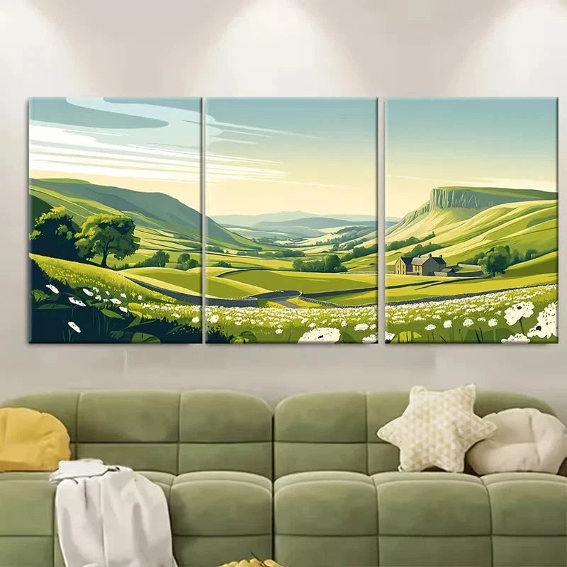 3pcs Yorkshire Dales England Wall Art Set Canvas Framed 60x90cm - High Quality Print 100% Australian Made Wall Canvas Ready to Hang