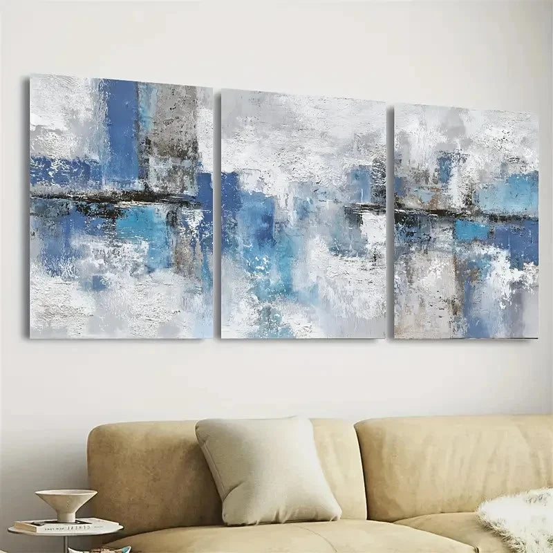 3pcs Blue malist Art White Wall Art Set Canvas Framed 40x60cm - High Quality Print 100% Australian Made Wall Canvas Ready to Hang - Bella Home Decor