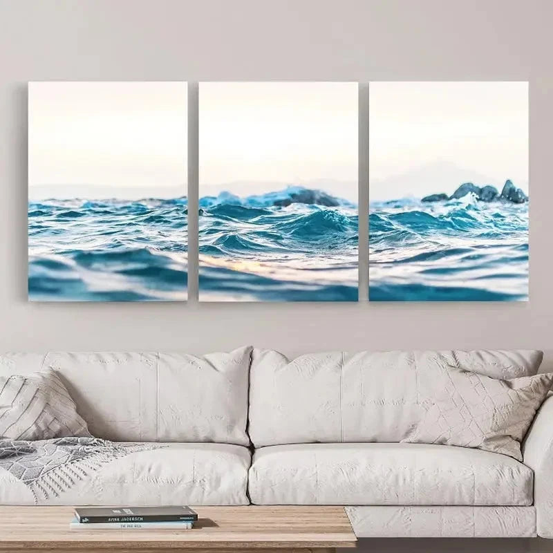 3pcs Ocean Wave Serene Beach Scene Wall Art Set Canvas Framed 50x70cm - High Quality Print 100% Australian Made Wall Canvas Ready to Hang