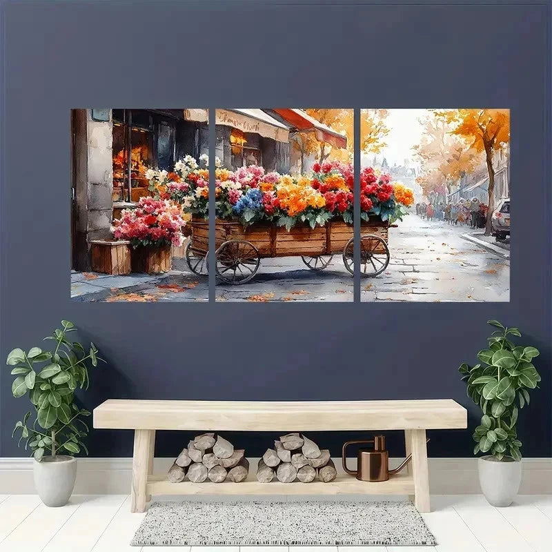 3pcs Street Scene Watercolor Paris Perfect Wall Art Set Canvas Framed 50x70cm - High Quality Print 100% Australian Made Wall Canvas Ready to Hang