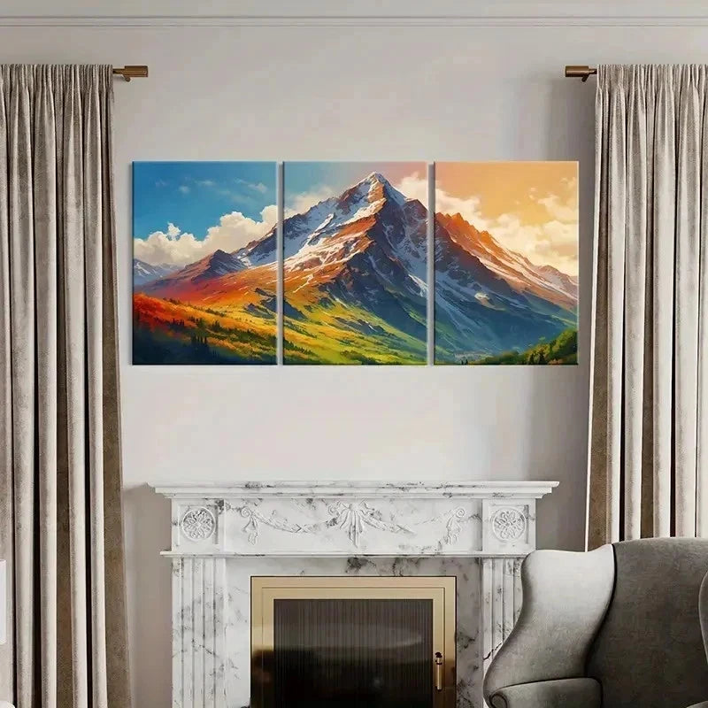 3pcs Anime Style Snowy Mountains Vintage Wall Art Set Canvas Framed 50x70cm - High Quality Print 100% Australian Made Wall Canvas Ready to Hang - Bella Home Decor