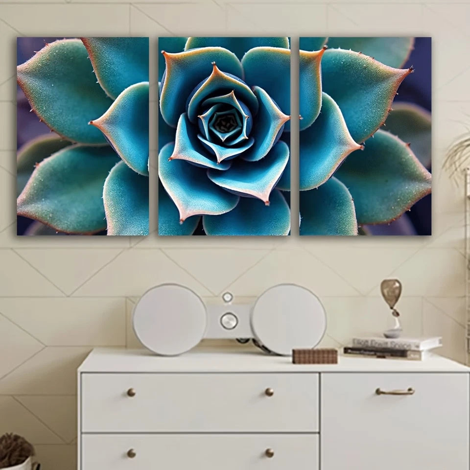 3pcs Blue Agave Plant Unique Decor Wall Art Set Canvas Framed 40x60cm - High Quality Print 100% Australian Made Wall Canvas Ready to Hang - Bella Home Decor