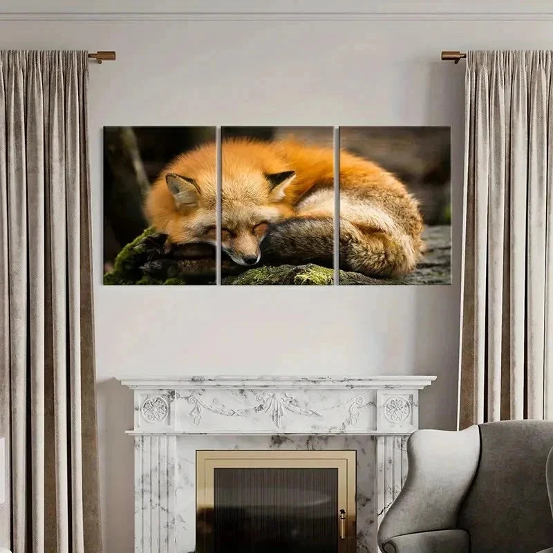 3pcs Orange Fox Sleeping on the Ground Wall Art Set Canvas Framed 50x70cm - High Quality Print 100% Australian Made Wall Canvas Ready to Hang