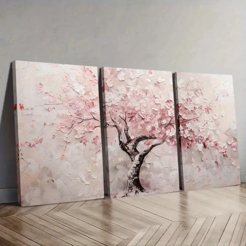 3pcs Abstract Pink Floral Cherry Blossom Tree Wall Art Set Canvas Framed 50x70cm - High Quality Print 100% Australian Made Wall Canvas Ready to Hang - Bella Home Decor