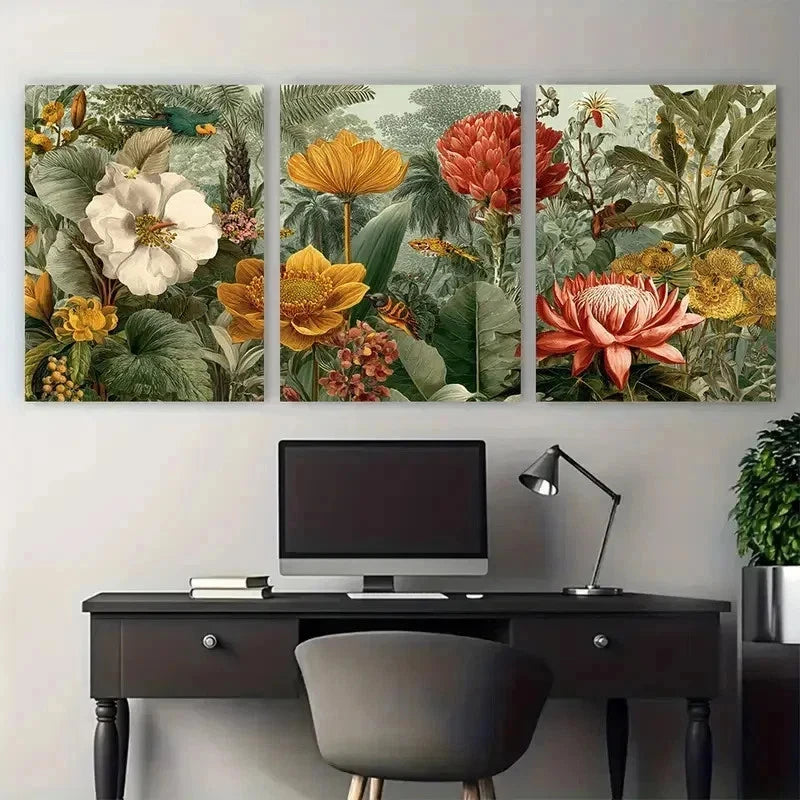 3pcs Henri Rousseau Floral Décor Perfect Wall Art Set Canvas Framed 50x70cm - High Quality Print 100% Australian Made Wall Canvas Ready to Hang
