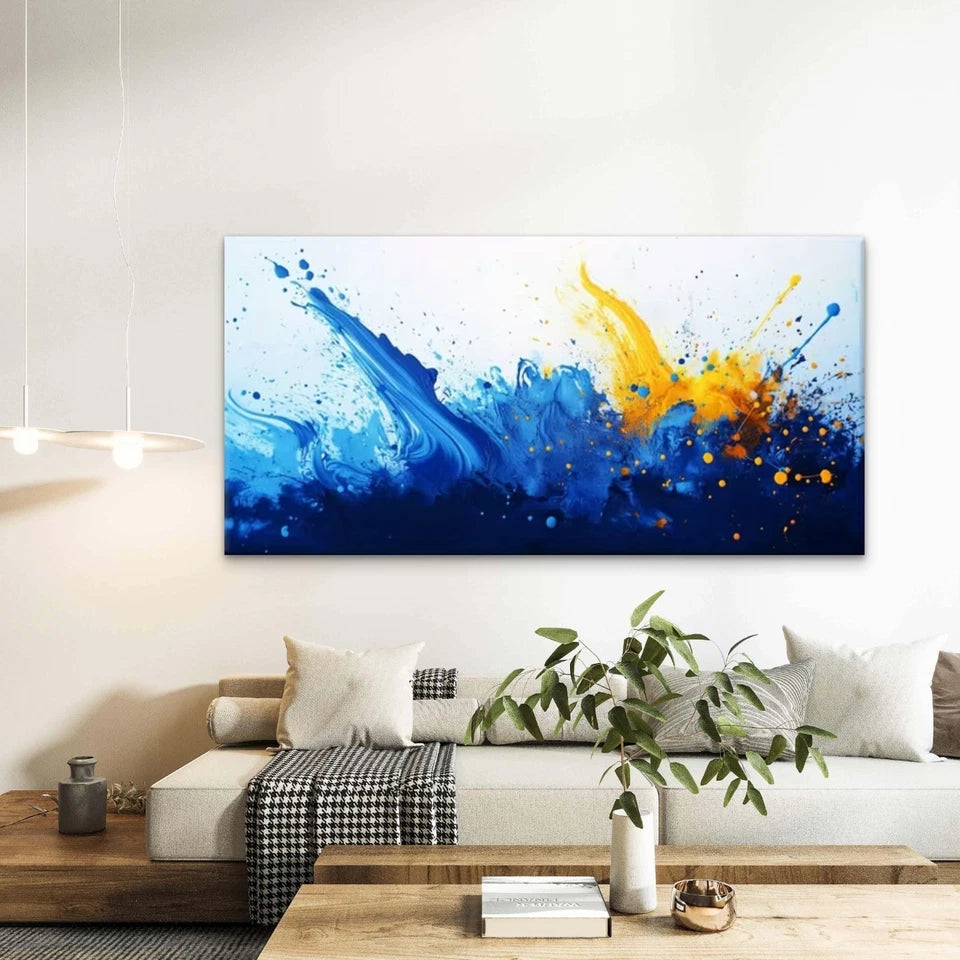 Vibrant Blue & Orange Dynamic Wall Art Canvas Office Home Room Framed 120x60cm