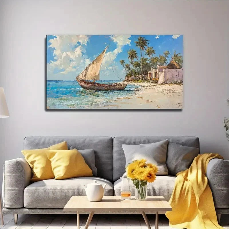 Sailboats By The Shore Measure Wall Art Canvas Office Home Room Framed 120x60cm