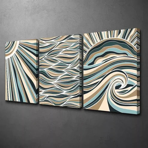 3pcs Wavy Ribbons in Blue Green and Beige Canvas Unframed - High Quality Print 100% Australian Made Wall Canvas