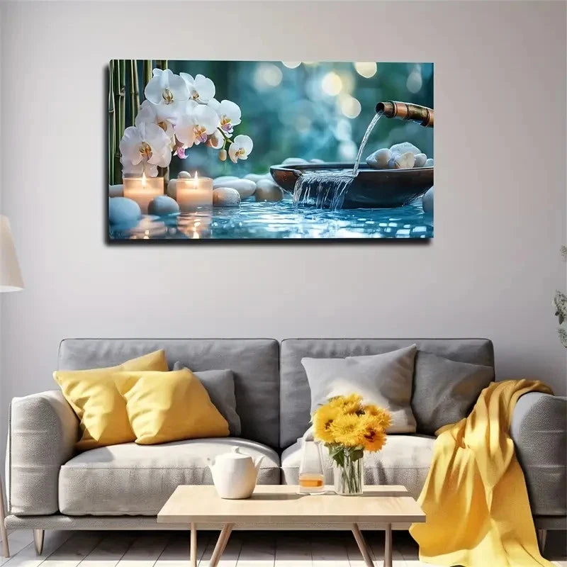 Serene Orchid Spa Scene Wall Art Canvas Office Home Room Framed 120x60cm