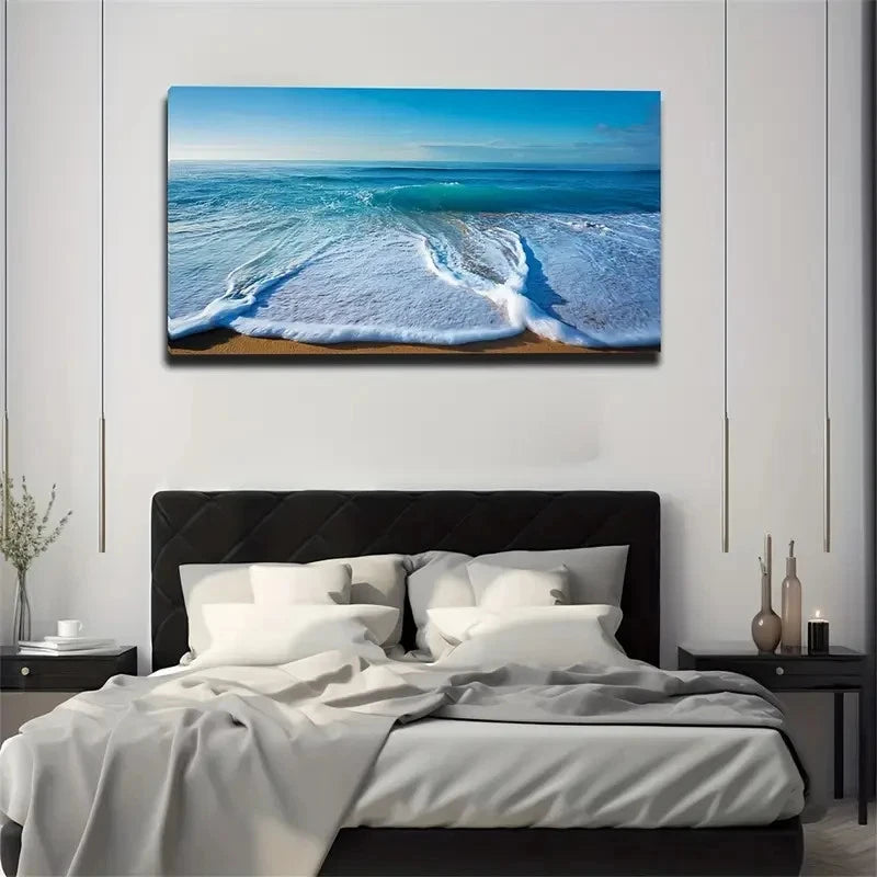 Waves Seascape Vibrant Wall Art Canvas Office Home Room Framed 120x60cm