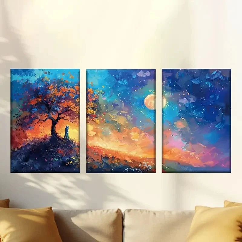 3pcs Blue Maple Forest And Nebula Wall Art Set Canvas Framed 60x90cm - High Quality Print 100% Australian Made Wall Canvas Ready to Hang - Bella Home Decor