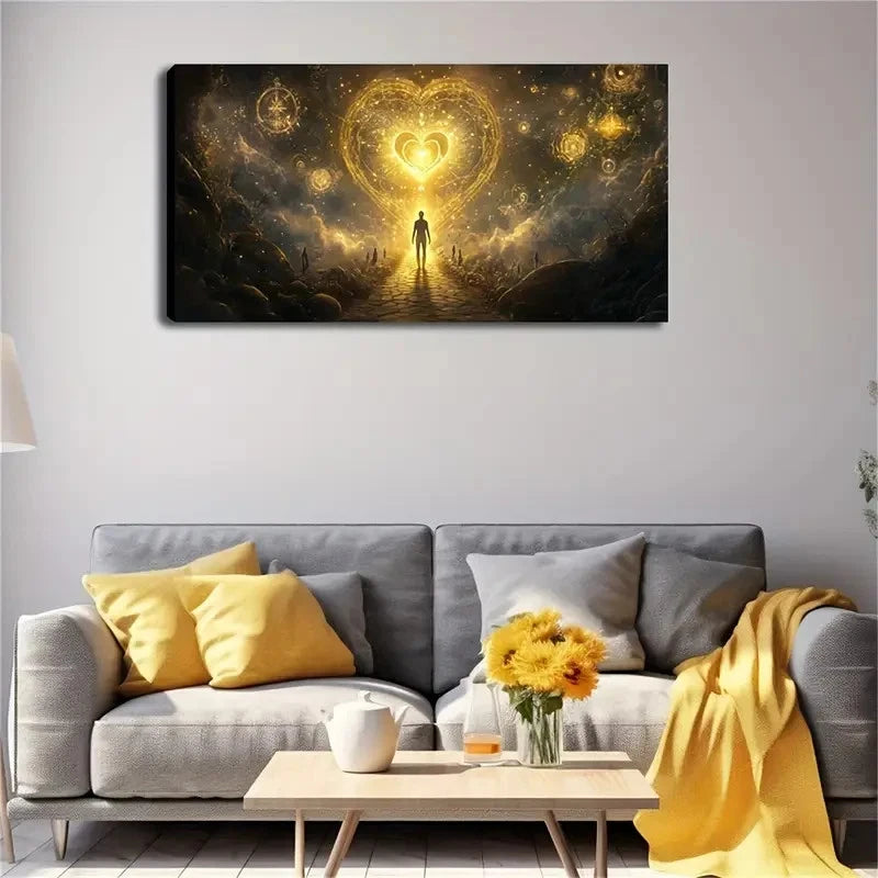 Golden Accents & Silhouette Wall Art Canvas Office Home Room Framed 120x60cm