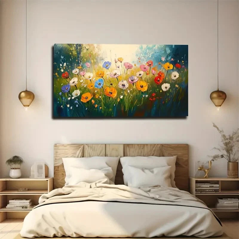Vibrant Wildflowers Pastel Wall Art Canvas Office Home Room Framed 120x60cm