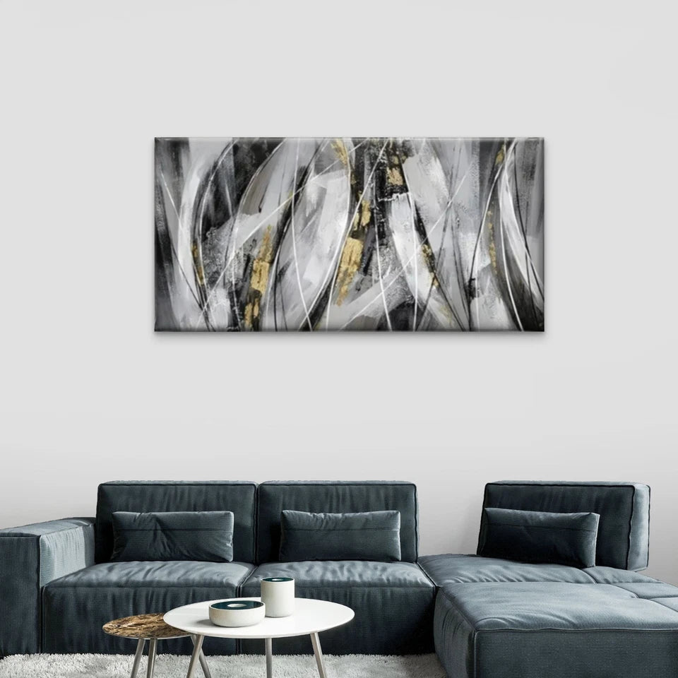 Black & White Golden Accents Wall Art Canvas Office Home Room Framed 120x60cm
