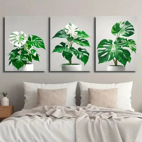 3pcs Monstera Plant Leaf Decor Wall Art Set Canvas Unframed - High Quality Print 100% Australian Made Wall Canvas