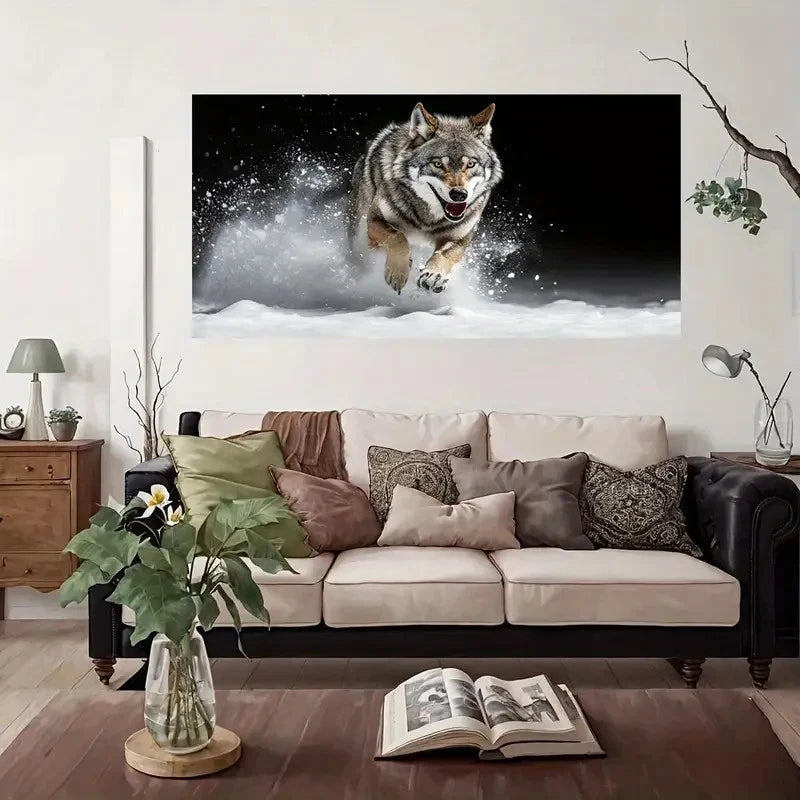 Wild Wolf In Snowy Landscape Wall Art Canvas Office Home Room Framed 120x60cm