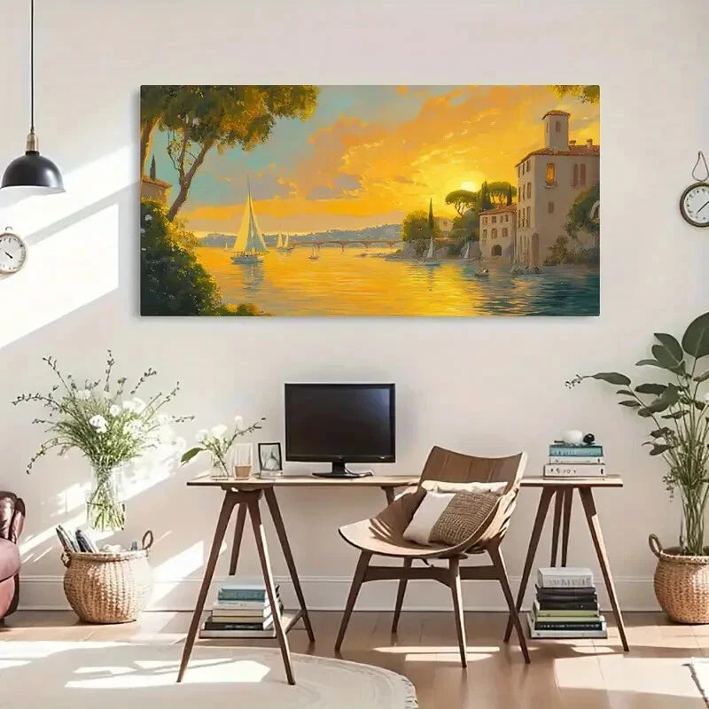 Vibrant Orange & Yellow Hues Wall Art Canvas Office Home Room Framed 120x60cm - Bella Home Decor