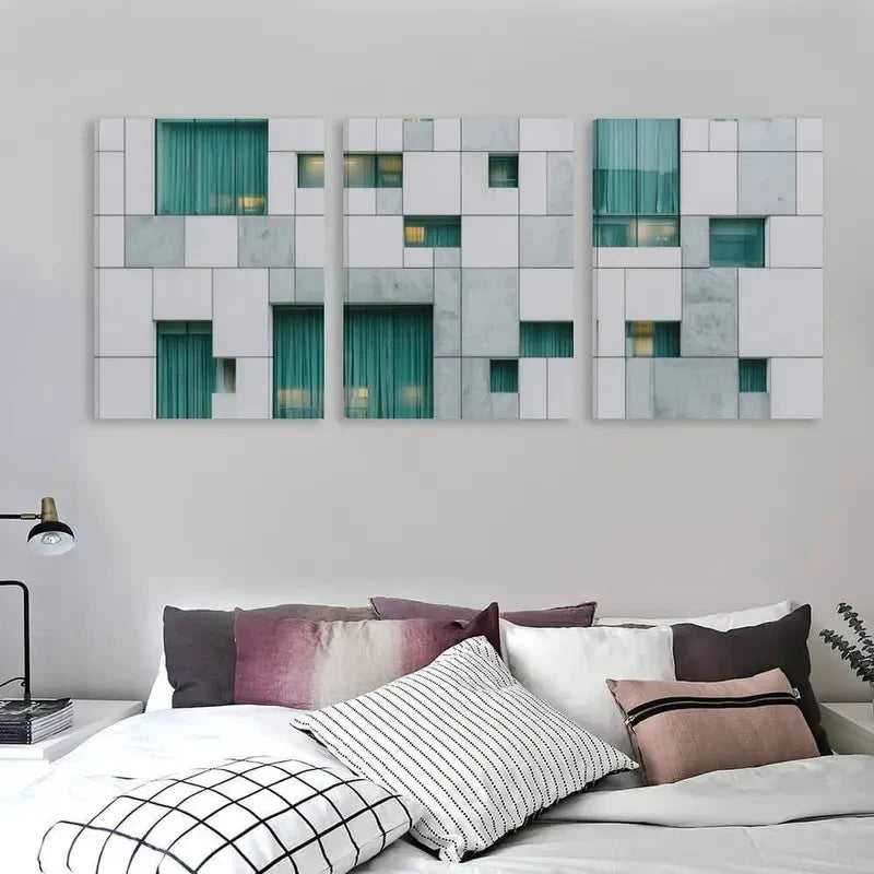 3pcs Building with White and Gray Square Wall Art Set Canvas Framed 60x90cm - High Quality Print 100% Australian Made Wall Canvas Ready to Hang - Bella Home Decor