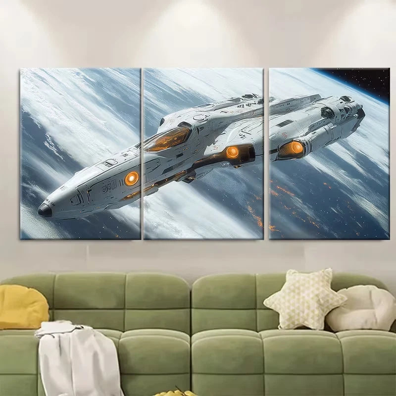 3pcs Futuristic Spaceship Metal Print Ready to Hang Art