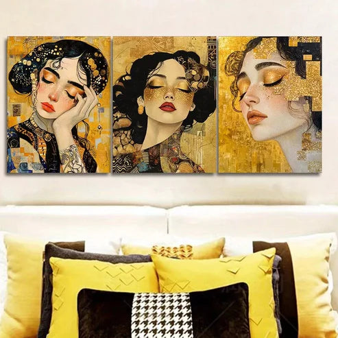 3 PCS Beautiful Woman In Yellow Background Wall Art Set Canvas Unframed - High Quality Print 100% Australian Made Wall Canvas - Bella Home Decor