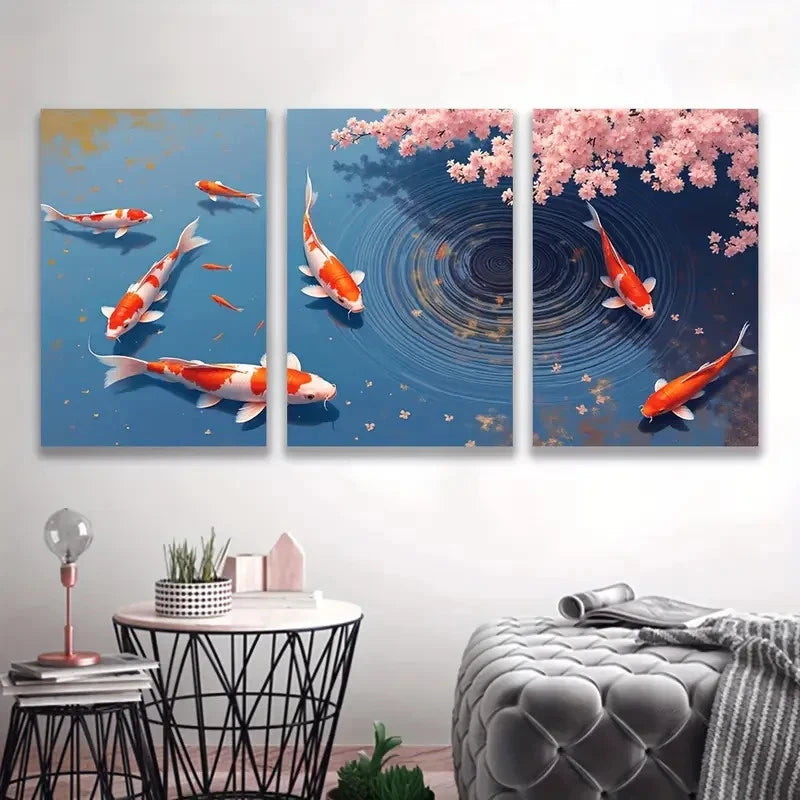 3pcs Colorful Swirling Koi Fish in Blue & Pink Wall Art Set Canvas Framed 40x60cm - High Quality Print 100% Australian Made Wall Canvas Ready to Hang - Bella Home Decor