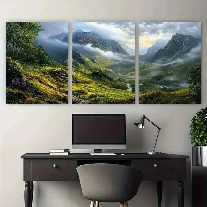 3pcs Moody Mountain Landscape Painting Perfect Wall Art Set Canvas Framed 50x70cm - High Quality Print 100% Australian Made Wall Canvas Ready to Hang